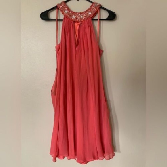 Pink satin halter beaded mini dress - Picture 4 of 6